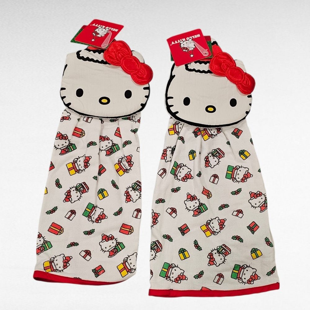 Sleigh Bell Bistro Hello Kitty Kitchen towel Set of 2 Red and White